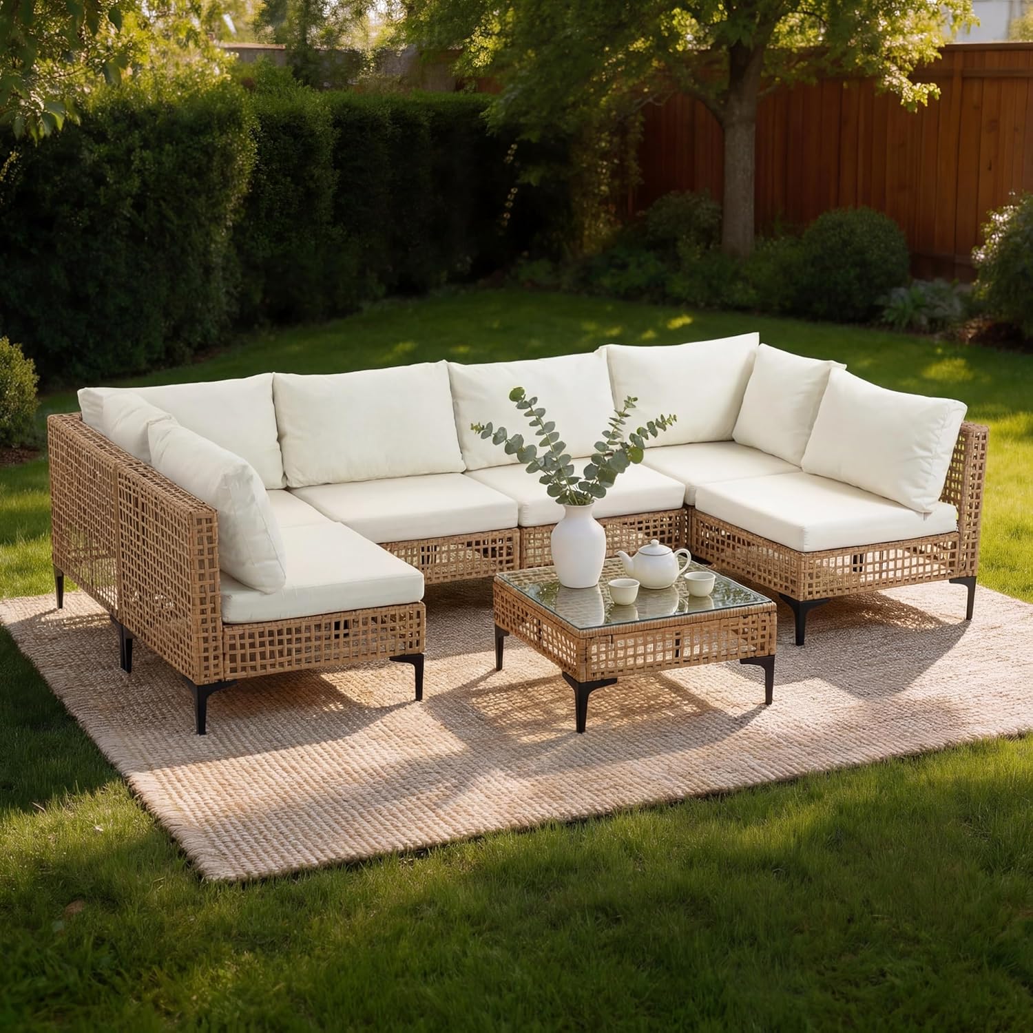 Outdoor Furniture Luxury - 7피스 야외 파티오 가구, 전천후 위커