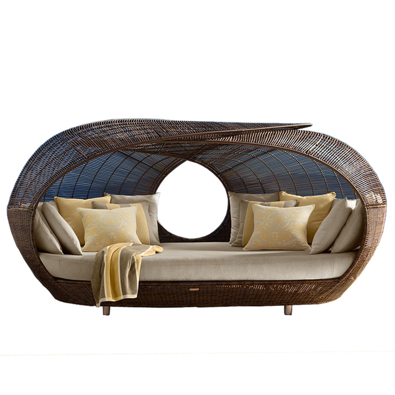 Outdoor Daybed Furniture - 야외용 고품질 반원형 라탄 데이베드 위커