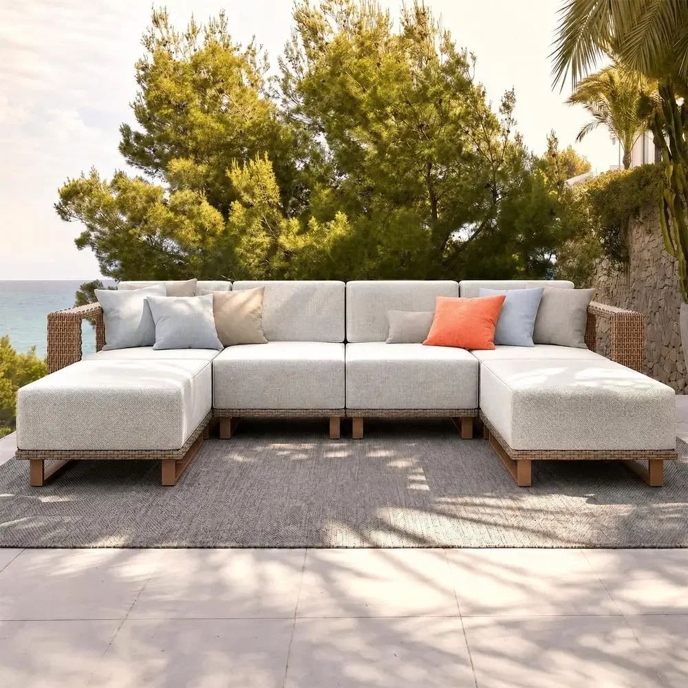 Outdoor Furniture Luxury - 6피스 야외용 위커 소파 세트(두꺼운 쿠션