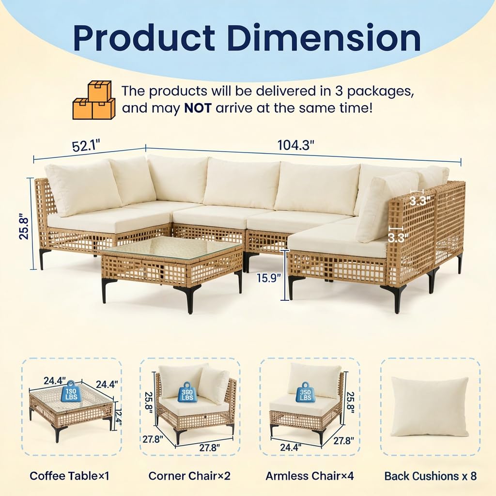 7피스 야외 파티오 가구, 전천후 위커 라탄 섹셔널 대 - Outdoor Furniture Luxury 리뷰 및 가격